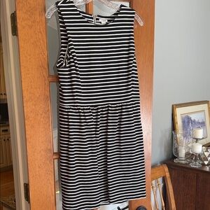 J. Crew Black and White Striped Midi Dress